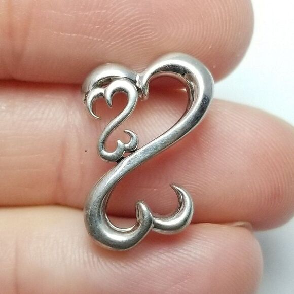 Vintage Sterling Silver Double Open Hearts Shape Pendant Charm, Signed, Estate - Picture 1 of 7